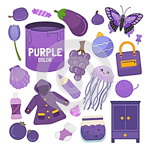 Vector set of purple color objects.