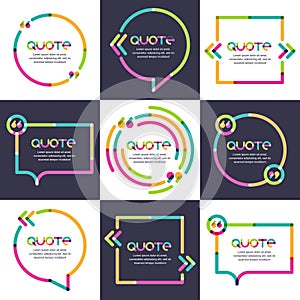 Vector set of quote forms template. Multicolor trendy background