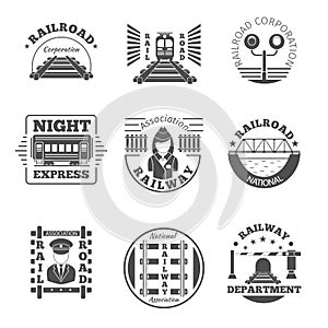 Vector set of railway emblem. Railroad labels or