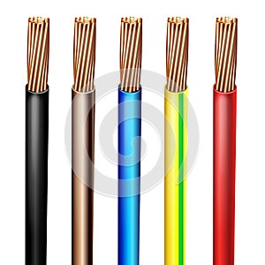 Vector set of realistic armored multicore electric cable wires