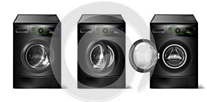 Vector set of realistic black washing machines