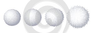 Vector set of realistic fur pompons isolated on white background