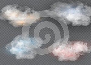 Vector set of realistic isolated cloud on the transparent background.