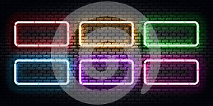 Vector set of realistic isolated neon sign of frame for template and layout.