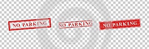 Vector set of realistic isolated No Parking red rubber stamp for template decoration on the transparent background.