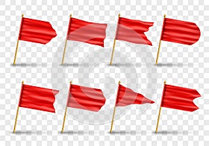 Vector set of realistic isolated red flags. Realistic vector illustration