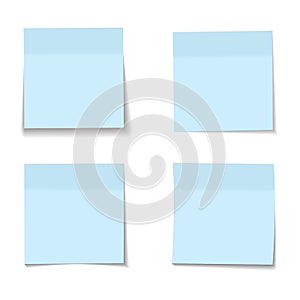 Vector set of realistic paper blue memo sheets