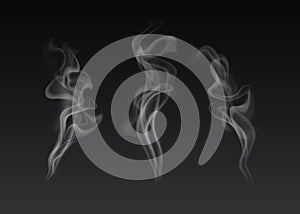 Vector set of realistic smoke effects on dark background