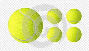 Vector set of realistic tennis balls isolated on checkered background