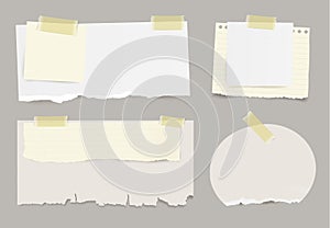 Vector set of realistic torn note papers with yellow adhesive tape on transparent background. - Illustration