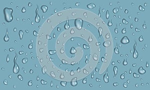 Vector set of realistic water drops and splash different sizes mockup for background, condensation of rain, banner for design