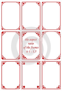 Vector set of rectangular frames in a modern and vintage style with hearts 1