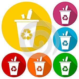 Vector Set Recycle Bins for Trash and Garbage icons set with long shadow