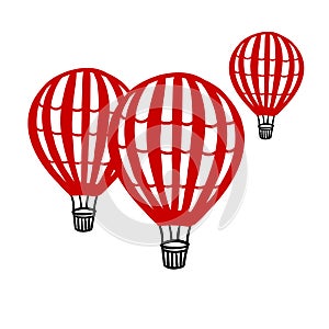 Vector Set red Balloon hand draw isolated on white background