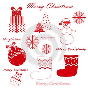 Vector set of red christmas and new year simbols isolated on the white background photo