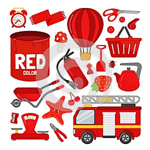 Vector set of red color objects.