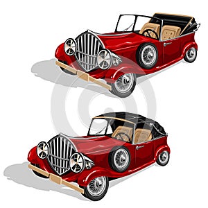 Vector set of red retro convertibles