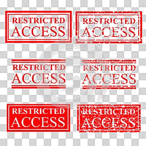 Set red rubber stamp effect restricted access at transparent effect background photo