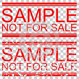 Set red rubber stamp effect, sample not for sale, at transparent effect nackground
