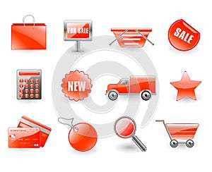 Vector set of red shopping icons