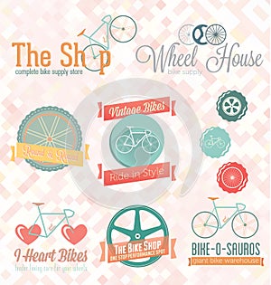 Vector Set: Retro Bike Shop Labels and Icons