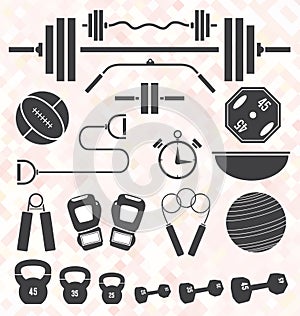 Vector Set: Retro Color Flat Gym and Workout Equip