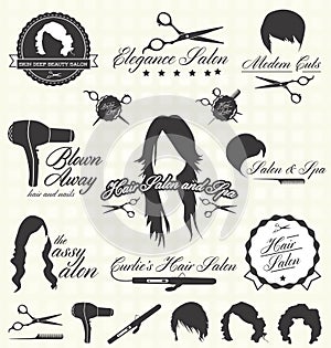 Vector Set: Retro Hair Salon Labels and Icons