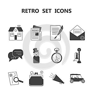 Vector set retro icons in style of beginning of twenty century
