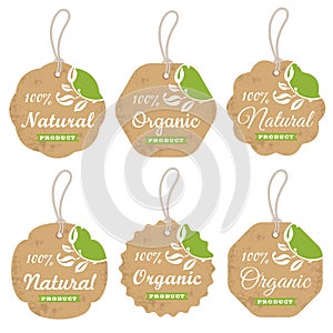 Vector set of retro organic cardboard labels and tags with ropes for design