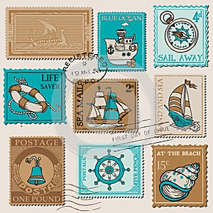 Vector Set of Retro SEA POST Stamps