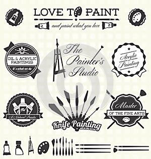 Vector Set: Retro Style Painter Labels and Icons