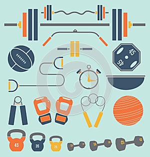 Vector Set: Retro StyleGym Equipment Objects and I