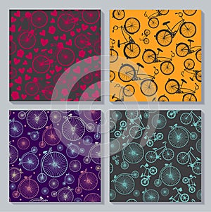 Vector set of retro, vintage bicycles seamless patterns