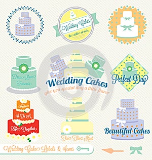 Vector Set: Retro Wedding Cake Labels and Stickers