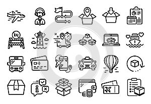 Vector set of Return package, Parcel shipping and Packing boxes line icons set. Vector