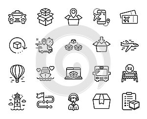 Vector set of Return package, Parcel shipping and Packing boxes line icons set. Vector