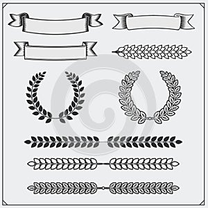 Vector set with ribbons and laurel wreaths.