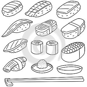 Vector set of rice with raw fish sushi