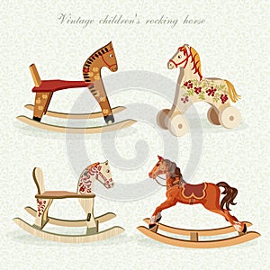 Vector set with rocking horses in vintage style.
