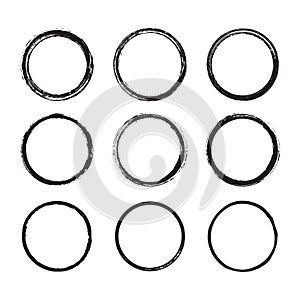 Vector set of round frames painted with an ink brush