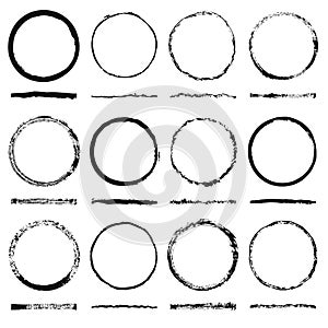 Vector set of round frames sloppy shape and texture made grunge