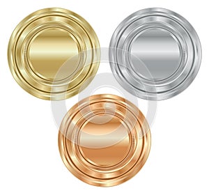 Vector set round medals of gold, silver, bronze