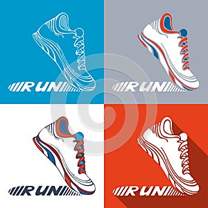 Vector set of running shoe symbols.