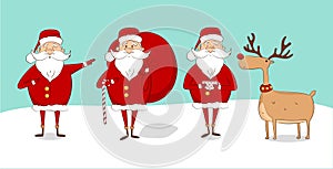 Vector Set of Santa Claus and Reindeer Rudolph on the snow.merry christmas and happy new year