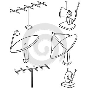 Vector set of satellite dish and antenna