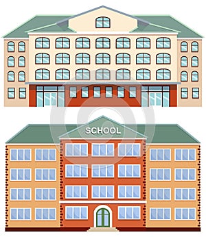 Vector set of school buildings on white background.