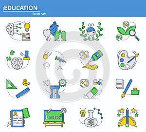 Vector set of School and college education icons in thin line style. Website UI and mobile web app icon. Outline design
