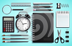 Vector set of school items and office supplies or modern business stationery