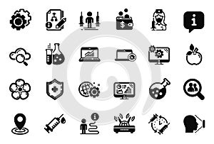 Vector Set of Science icons related to Analytics graph, Notebook service and Natural linen. Vector