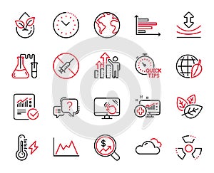 Vector Set of Science icons related to Currency audit, Medical analytics and Cloudy weather. Vector
